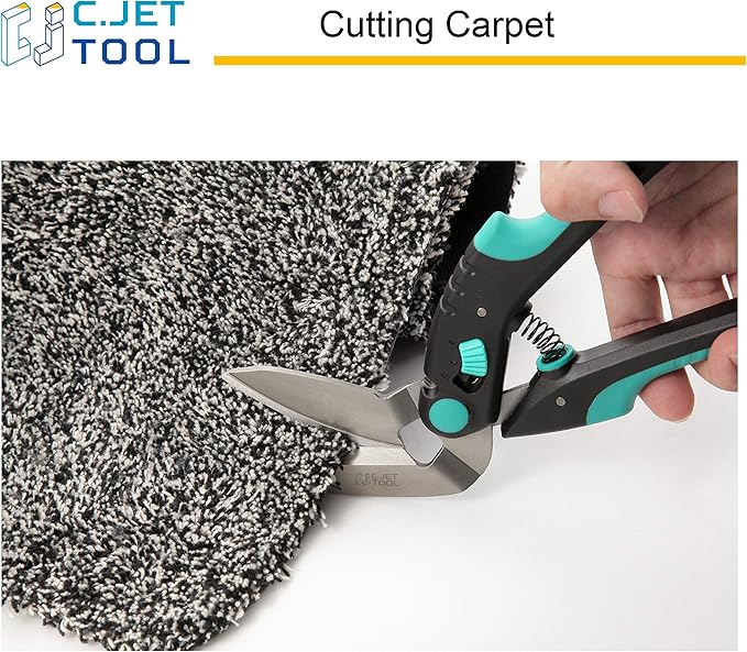 C.JET TOOL 10" Heavy Duty Carpet Cutter, Industrial Scissors, Multipurpose, Professional Soft Grip Stainless Steel (Turquoise)