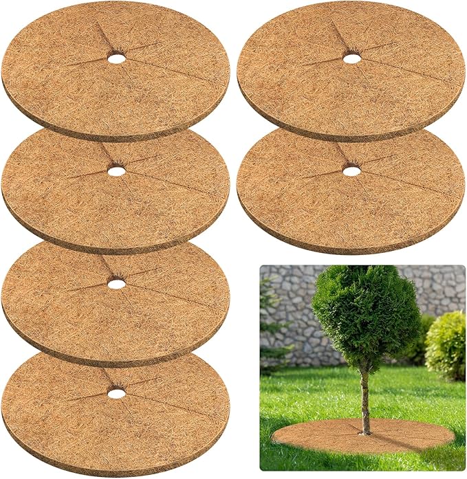 Legigo 6pcs Coconut Fiber Mulch Ring Tree Plant Protector Mat, 24 Inch Natural Coco Coir Tree Mulch Ring Plant Pot Soil Cover, Tree Rings Disc Plant Cover for Indoor Outdoor Plants,Landscaping