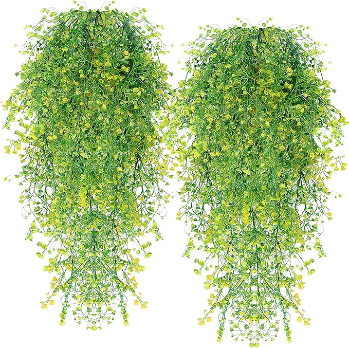 RECUTMS Artificial Plants Fake Hanging Plants for Outside Ivy Plant for Outdoor UV Resistant for Wall Indoor Hanging Baskets Wedding Garland Decor 4 Pack(Yellow 4P)