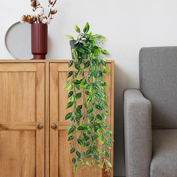 Der Rose 1Pcs Small Fake Hanging Plants Artificial Pea Pod Faux Hanging Plants Indoor for Home Room Shelf Bookshelf Decor