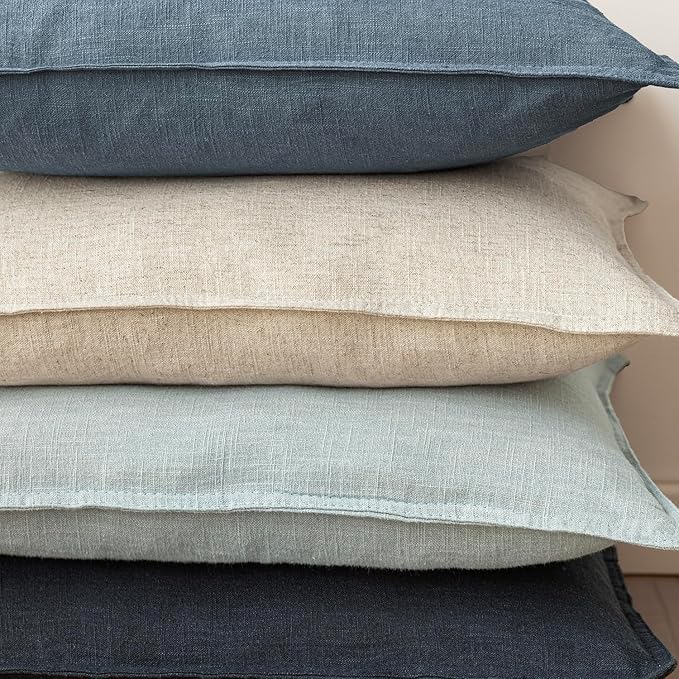 Foindtower Pack of 2, Decorative Linen Soild Throw Pillow Covers Soft Accent Lumbar Cushion Case Farmhouse Pillowcase for Chair Couch Sofa Bedroom Living Room Home Decor 12 x 20 Inch Misty Blue