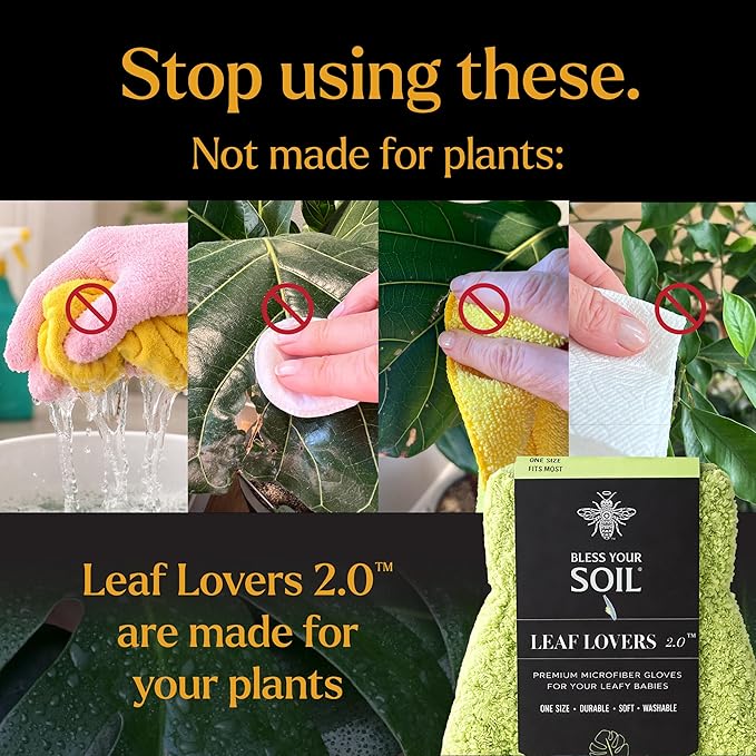 BLESS YOUR SOIL Microfiber Dusting Gloves for Plants, 2 Pairs | Leaf Cleaning Gloves for Houseplants | Reusable, Lint Free
