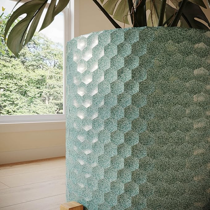 EverNest Mid-Century Modern Rhys Honeycomb Embossed Planter Pot with Arch Wood Stand, Metal Indoor Plant Pots, Blue Green Bohemian Style (Small 1 Gallon)