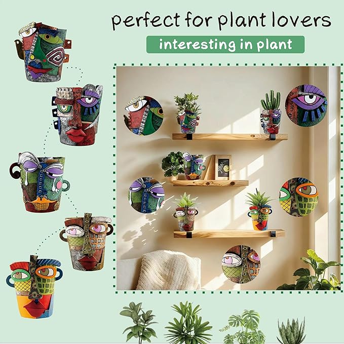Picasso Abstract Face Flower Pot,Unique Resin Crafted Planter with Drainage Holes,Interesting Colorful Planter with Human face,for Indoor and Outdoor Botanical Home décor (Serious)