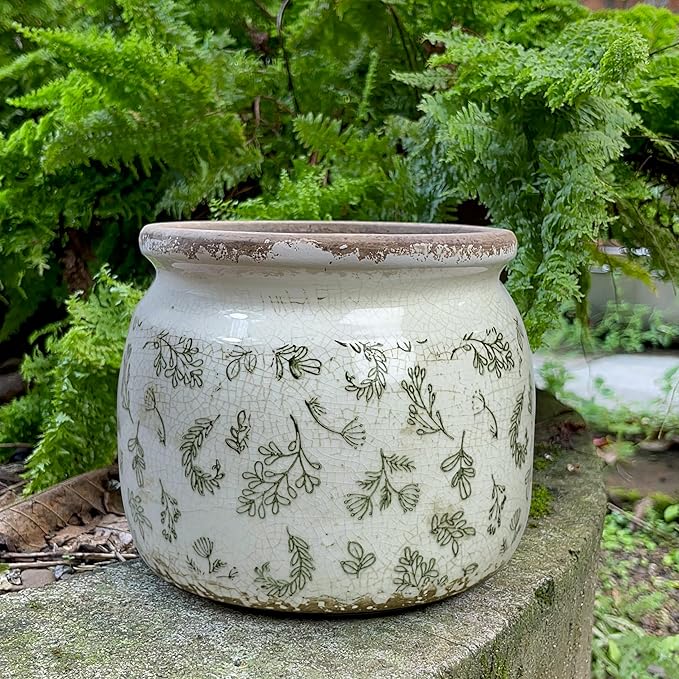 Dosayes Vintage Ceramic Ice Crack Flower Pot with Drainage Holes, Country Rustic Planters for Indoor and Outdoor,Tuscan Decor,Home,Living Room, Garden Decor, Gardening Gift (Retro)
