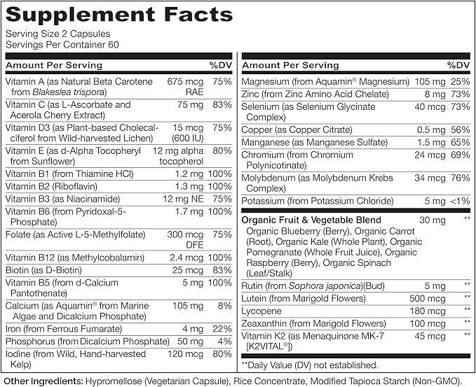 NATURELO Multivitamins for Teenage Girls/Boys, 120 Capsules, Whole Food Multivitamin with Minerals, Non-GMO, Vegetarian