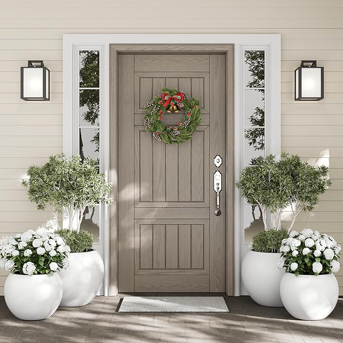 DTY Mount Sherman 21.1'' D x 16.7'' H (Pot Opening 14.6") Fiberstone Round Planter with Drainage Hole, Smooth Finishes, Weather Resistant for Indoor and Outdoor, 2 Extra Coco Mats - White, Large