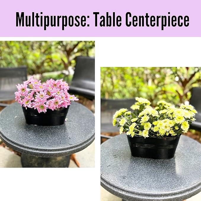 LaLaGreen Outdoor Plants Rail Planter (11.2 Inch, 5 Pack) Black Metal Iron Hanging Flower Pots Deck Railings Fence Buckets Modern Boho Style Wall Mount Window Box Plant Holder Hooks Porch Home Decor