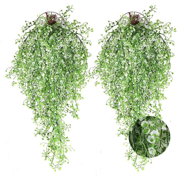 RECUTMS Faux Vines Hanging Flowers Artificial Hanging Plants 4Pcs Fake Hanging Fern Vines Greenery for Spring Indoor Outdoor Garden Party Wedding Patio Wall Valentines Day Decoration(White)