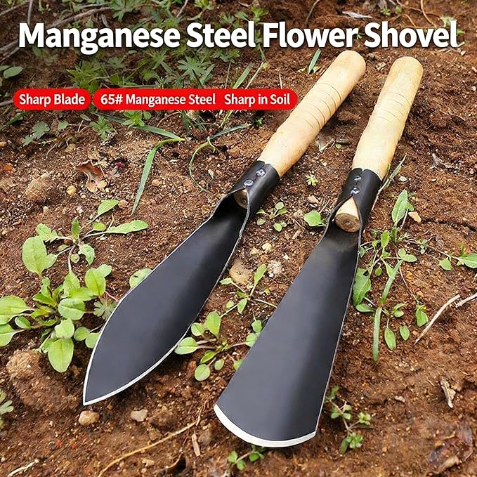 Heavy-Duty Manganese Steel Trowel Garden Tool - 2Pck Hand Trowel with Wooden Handle, Ideal for Planting, Digging, Transplanting, Lightweight Garden Shovel Hand for Indoor/Outdoor Use