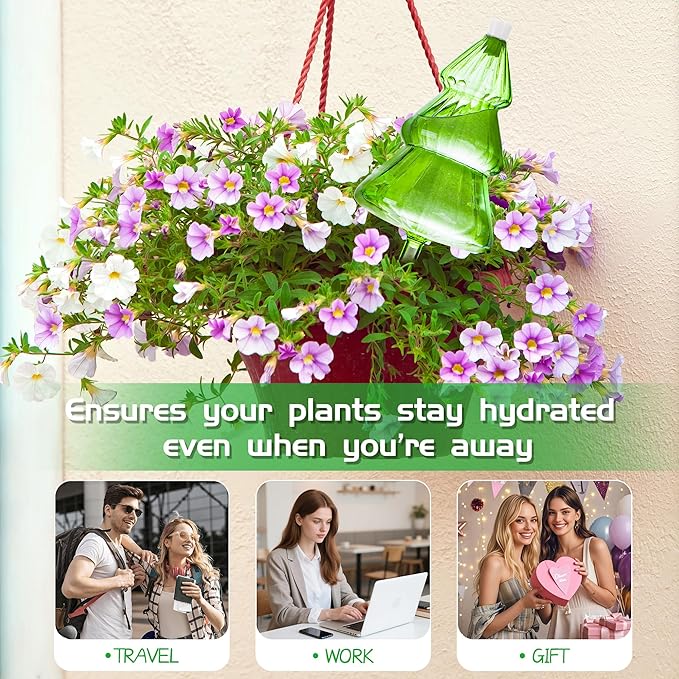 12 oz Large Plant Watering Globes, Glass Self Watering Globes, Unique Christmas Tree Self Watering Planter Insert, Vacation Plant Watering Devices, Automatic Watering Bulbs (Large-2 Pack)