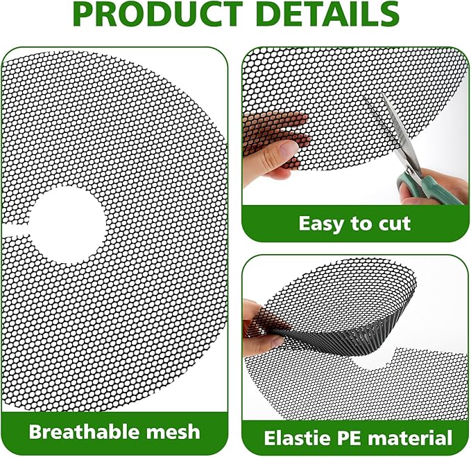 Pack 10 Plant Pot Grids, 11.8" Trim-to-Fit Plant Pot Soil Covers Protectors from Animals,Plant Pot Soil Guard for Indoor Outdoor Plant Protection with 30 Metal Stakes