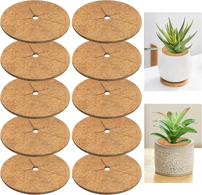 Legigo 10pcs Coconut Fiber Mulch Ring Tree Plant Protector Mat, 6 Inch Natural Coco Coir Tree Mulch Ring Plant Pot Soil Cover, Tree Rings Disc Plant Cover for Indoor Outdoor Plants, Landscaping