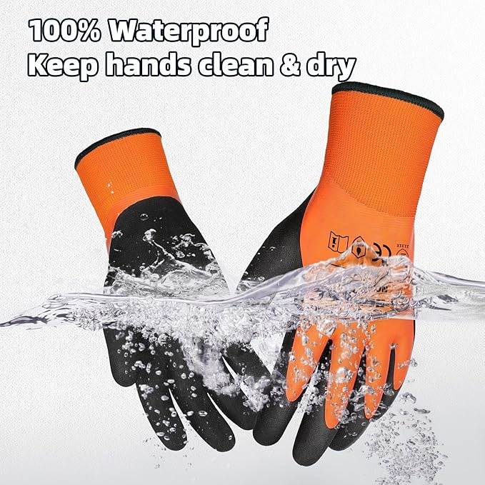 Schwer 6 Pairs Waterproof Work Gloves for Men and Women CR3306, Gardening Gloves with Double Latex Coated, Non-slip Working Gloves, Outdoor Construction, Car and Fish Cleaning, No Fleece Lining, S