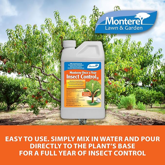Monterey Once A Year Insect Control II Bundled with Measuring Spoon - Systemic Insecticide Absorbed Through Roots Into Plant - 1 Quart
