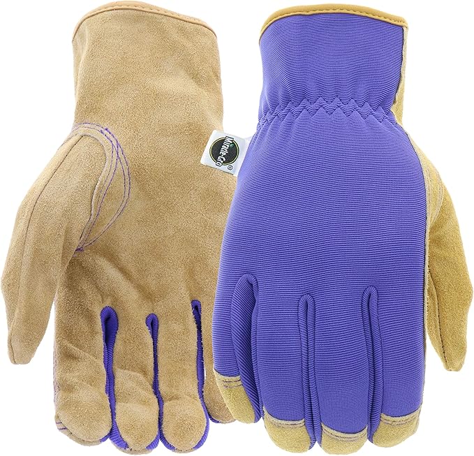 Miracle-Gro MG23080 Landscaping Work Gloves- [1 Pair, Medium/Large] Split Cowhide Leather Palm Gloves with Shirred Elastic Wrist