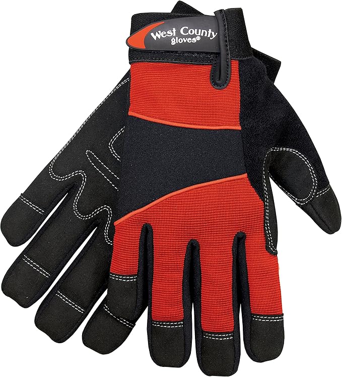 West County 013C/M Men's Gloves – Medium, Charcoal, Work Gloves with Four-Way Spandex Backing, Adjustable Cuff
