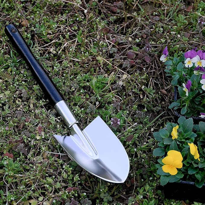 Garden Shovel Hand Long Handle 18-1/2" Heavy Duty Japanese Steel Wood Handle, Made in Japan, Long Handle Garden Trowel Tool for Digging and Transplanting, Silver