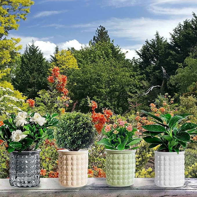 2PCS Self Watering Planters 4.7 Inch Self Watering Pots for Indoor Plants, African Violet Pots with Wick Rope, Flowers, Succulents, Herb, House Plants (Cream)