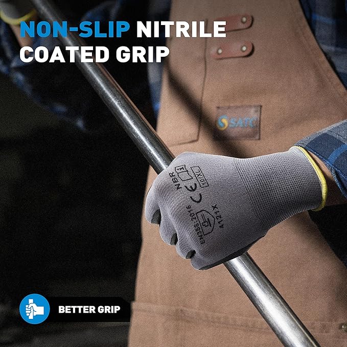 S SATC Safety Work Gloves Foam Nitrile Coated Touchscreen Knit Nylon Gloves for Men & Women, Ideal for Gardening, Warehouse