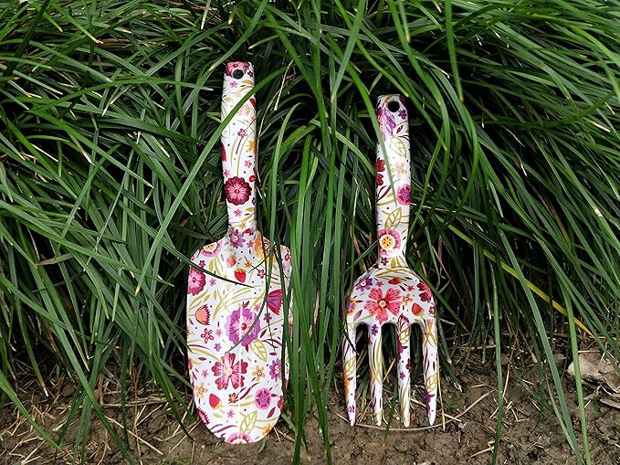 Floral Print Garden Tools Set for Women Trowel and Fork