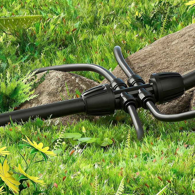 MIXC 1/4" Irrigation Dripline Tubing (100 Ft Roll), Saving 80% Water, 6" Emitter Spacing, 0.5 GPH Emitters Built-In Drip Irrigation Line with 1/4" Fittings Included, Black