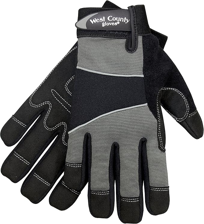 West Chester Protective Gear 013C/M Men's West County Gardener Gloves – Medium, Charcoal, Work Gloves with Four-Way Spandex Backing, Adjustable Cuff