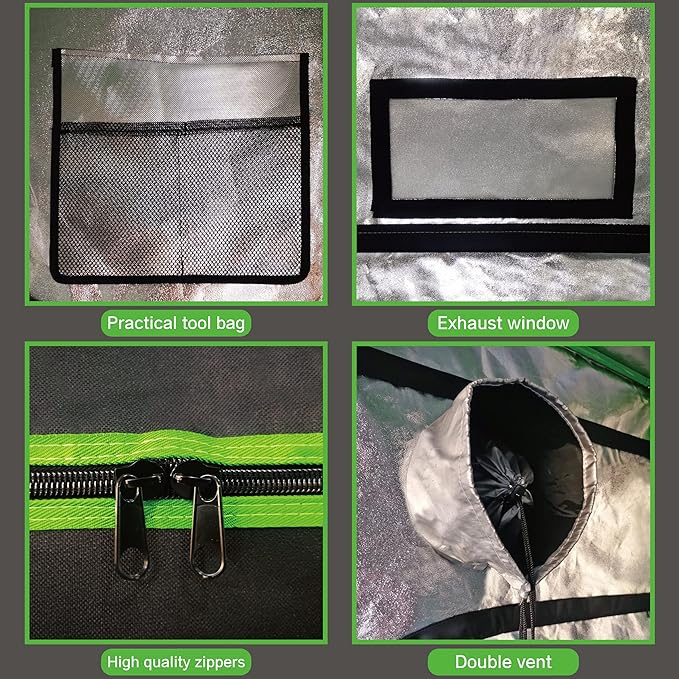 Grow Tent Kit, 24"x24"x48" Greenhouse Tent with 19mm Poles, High Reflective 600D Mylar Hydroponic Tent with Observation Windows for Indoor Plant Growing (Black, 24"x24"x48")